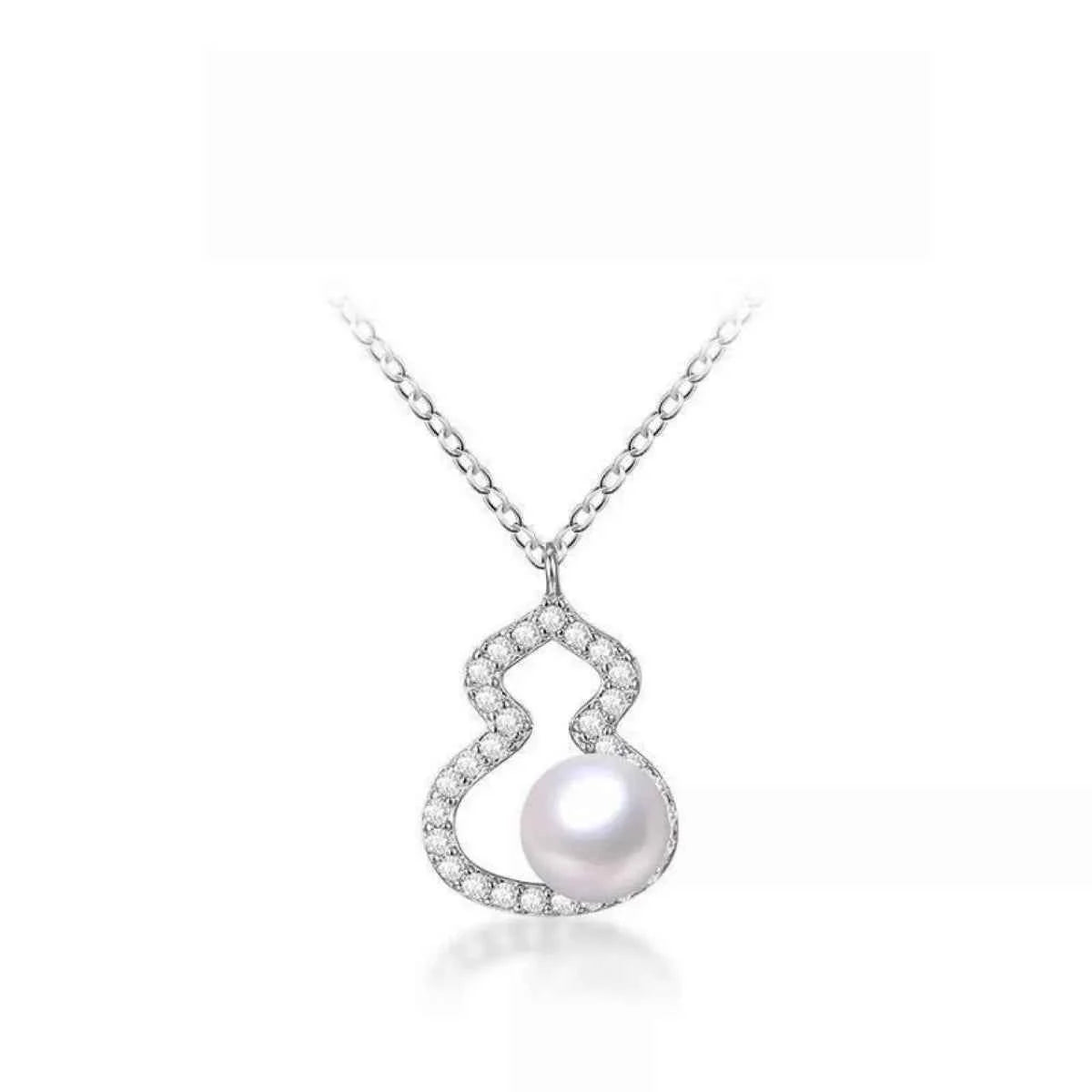 Pearl Gourd Necklace (Silver-Plated), close-up product view