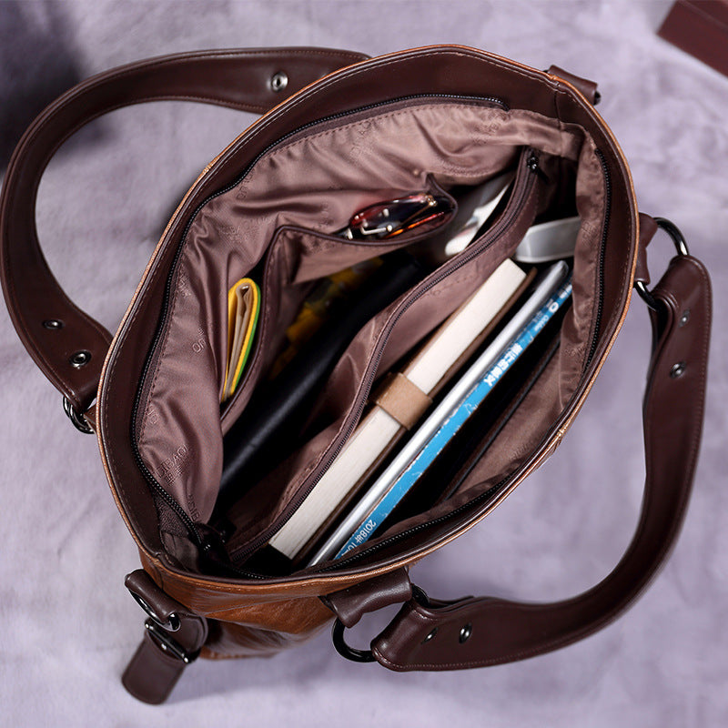 Retro Faux Leather Tote Bag for Women, front product view