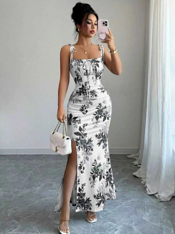 Printed tie strap slit maxi dress — additional view 5