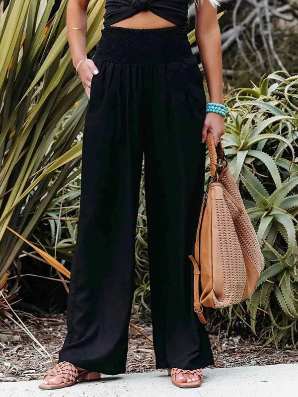 Smocked high-waisted wide-leg pants — additional view 7