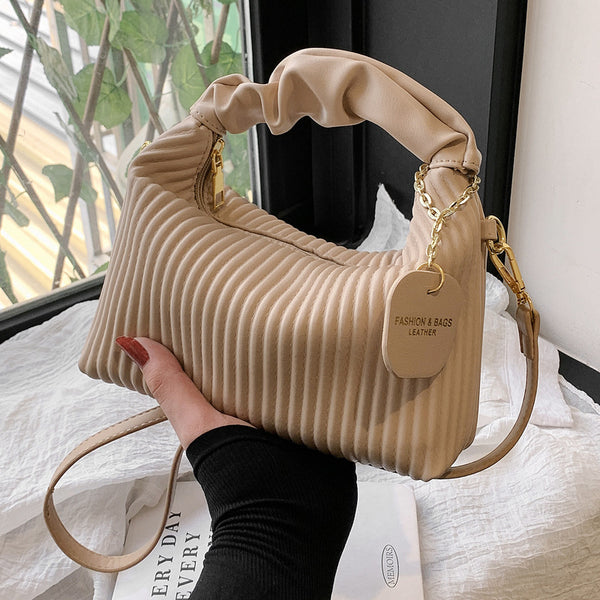 Pleated Cloud Crossbody Bag – PU Leather Shoulder Tote for Women, front product view