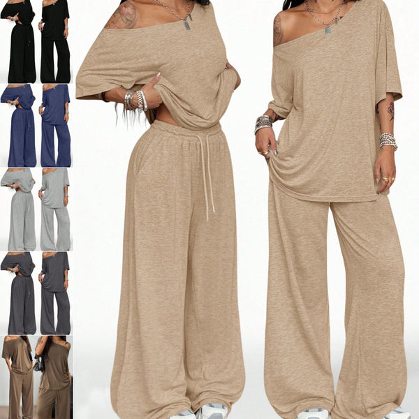 Casual two-piece blouse and trousers outfit product photo