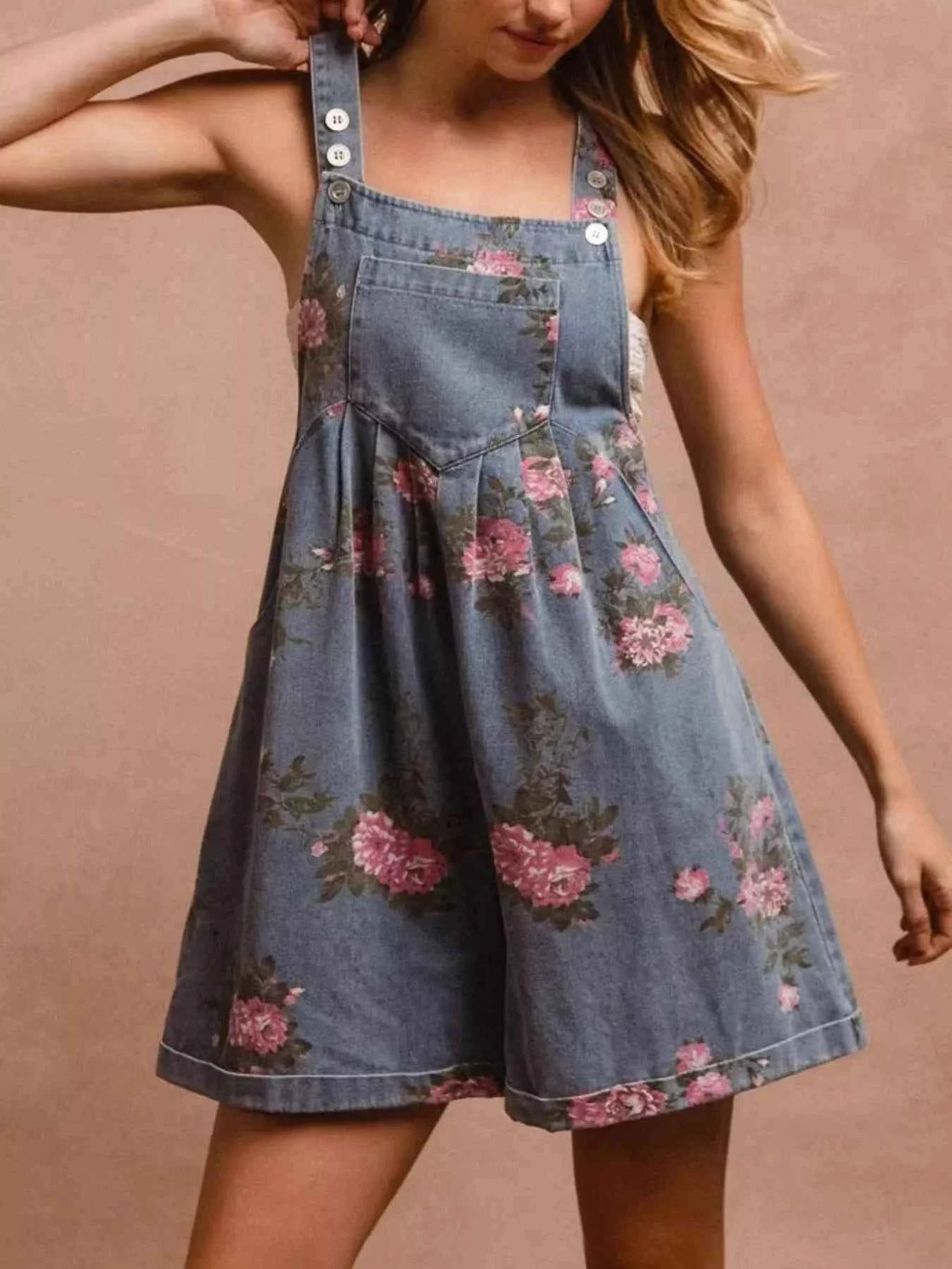 Floral print denim overalls — additional view 5