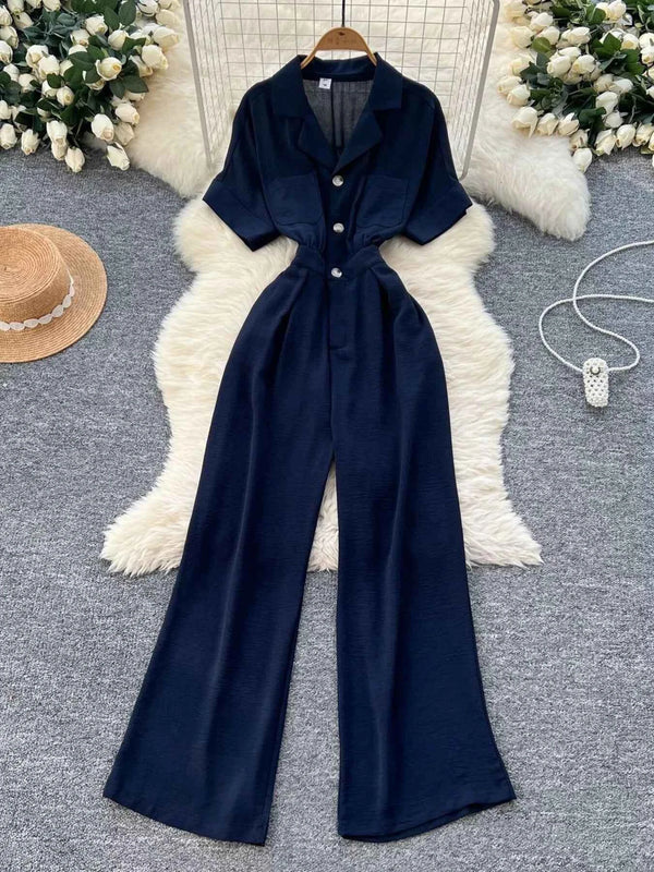 Belted Tie Waist Wide Leg Jumpsuit-Jumpsuit-Splashis-Color:Dark Blue-Size:One Size-Splashis