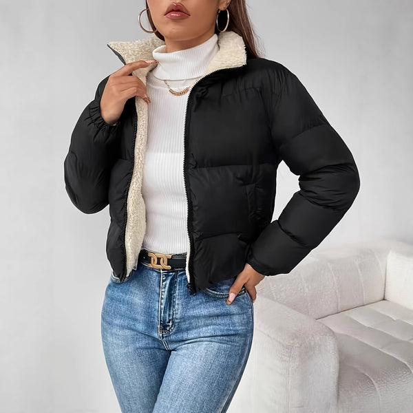 Women's Casual Solid-Color Zip Jacket, shown in a clear product image