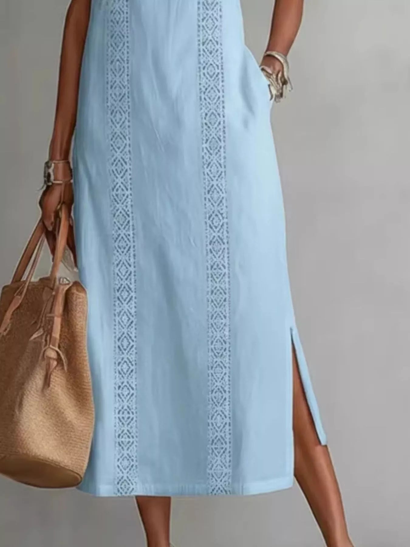 Sleeveless Lace Trim Midi Dress Plus Size, alternate product view