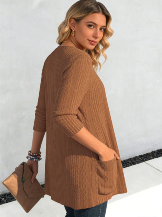 Women's V-Neck Textured Mid-Length Cardigan – Plus Size additional product view