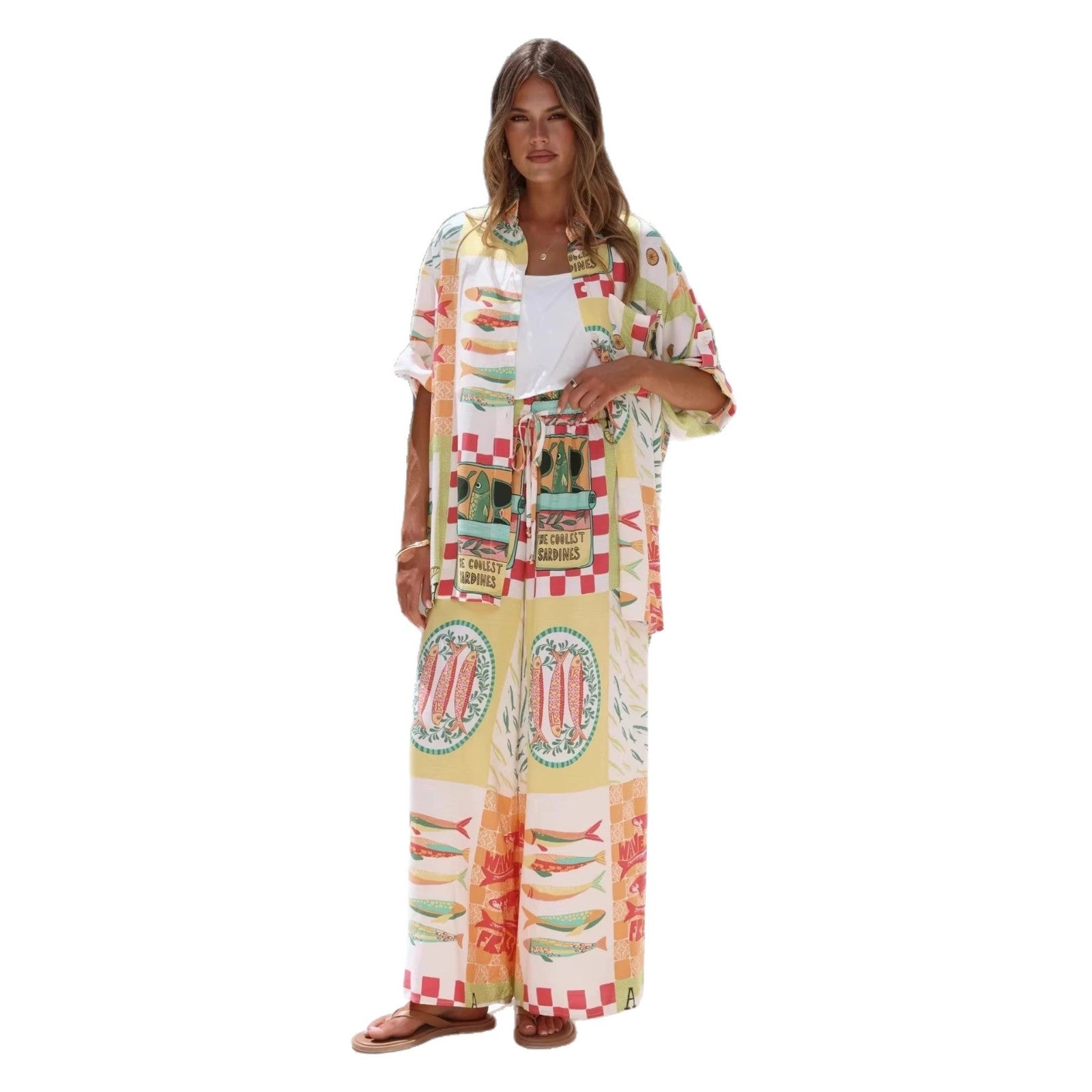 Women's Linen-Blend Printed Pants Set — product image 4