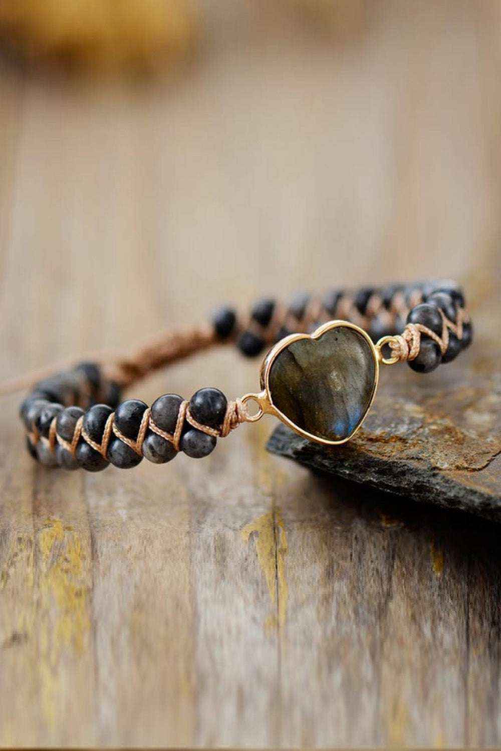 Handmade heart stone beaded bracelet — additional view 8