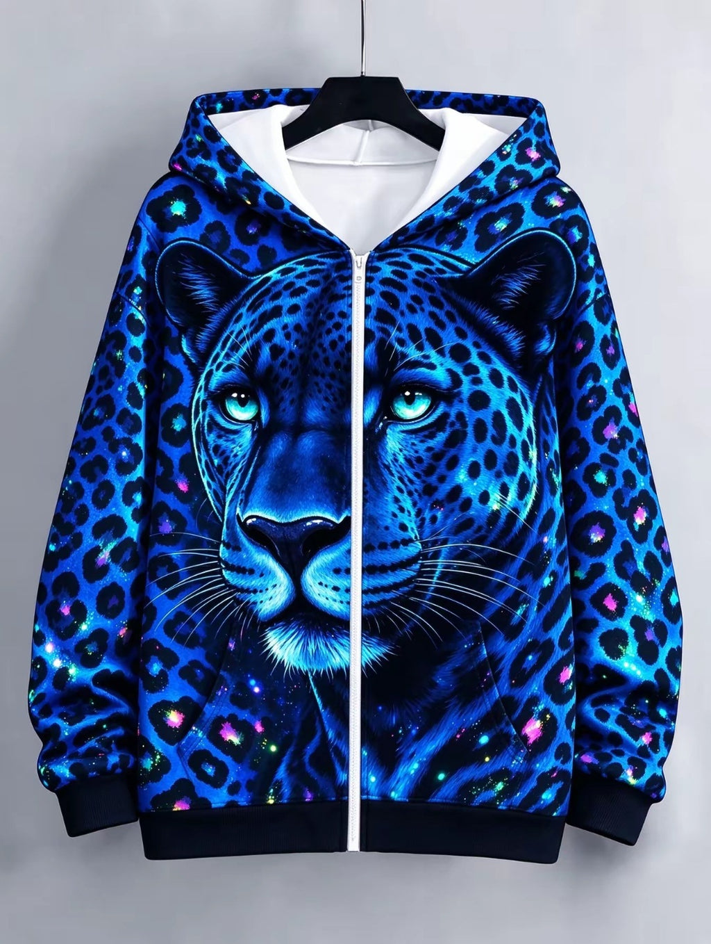 Women's Animal Print Zip Up Hoodie-Splashis, alternate view 8