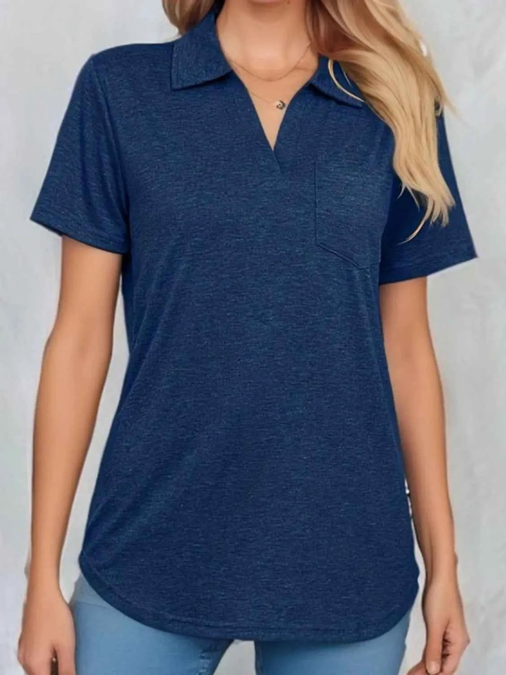 Preppy Johnny Collar Short Sleeve Shirt-Shirt-Splashis-Color:Navy-Size:2XL-Splashis
