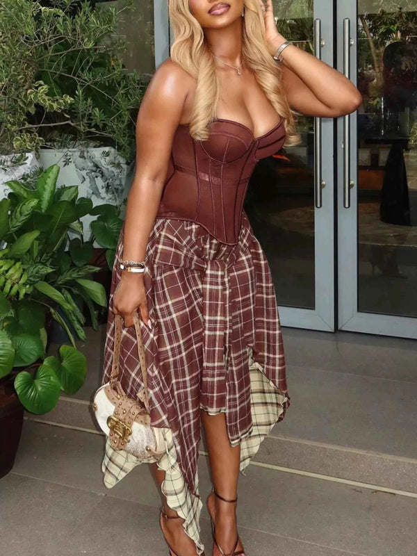 Asymmetrical plaid skirt set — additional view 2