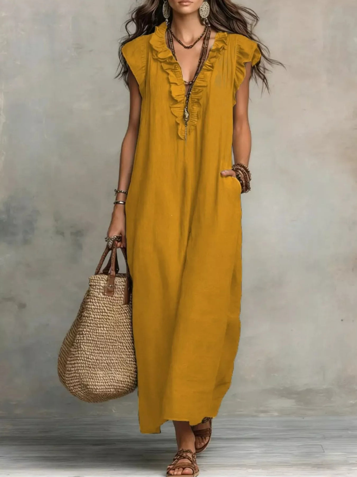 Ruffled V-Neck Maxi Dress, product view 11