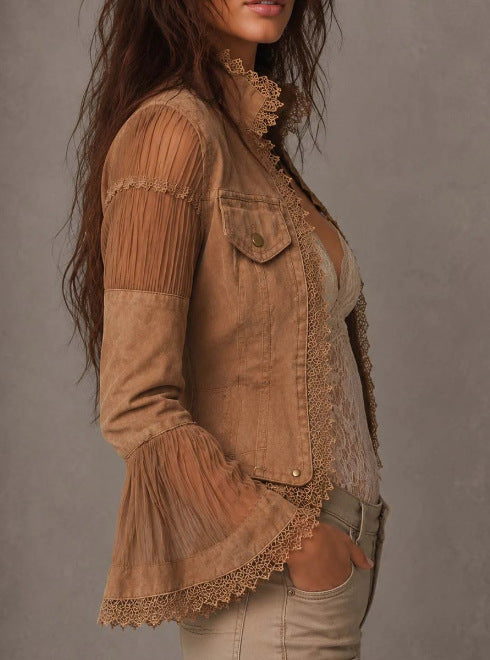 Lace patchwork bell-sleeve jacket for women, image 4