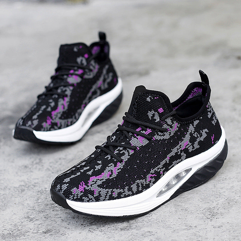 Women's Knit Mesh Lightweight Sneakers-Splashis, Black and Purple