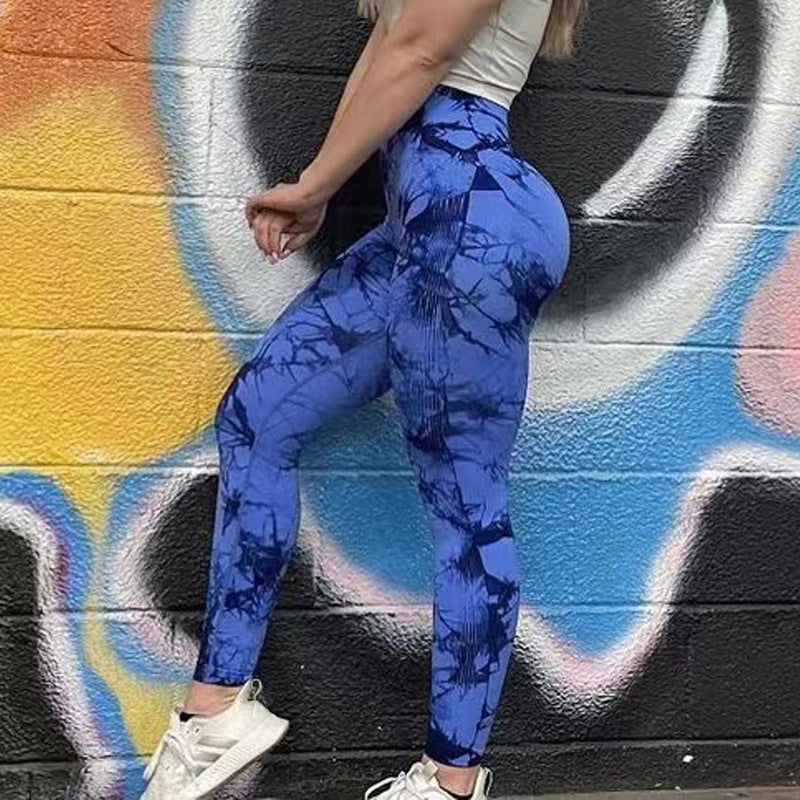 Tie Dye Seamless Yoga Leggings for Women - Contoured Workout Leggings, close-up product view