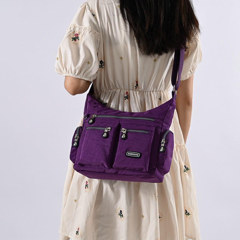 Water-Resistant Nylon Crossbody Bag for Women - Multi-Pocket Shoulder Bag, close-up product view