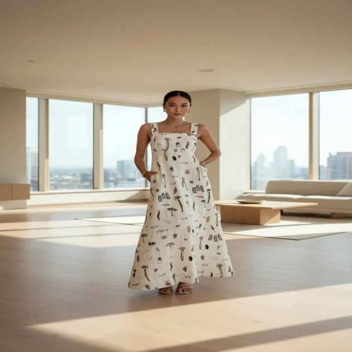 Printed sleeveless maxi dress with pockets — primary view