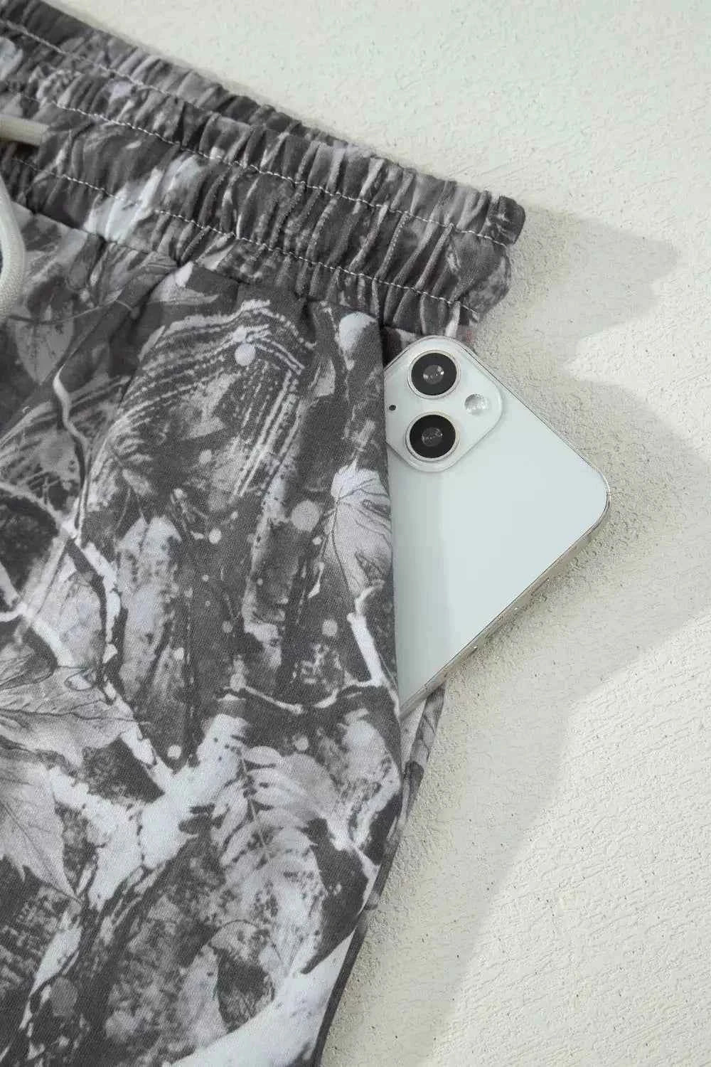 Abstract maple leaf print shorts with tie waist — additional view 7
