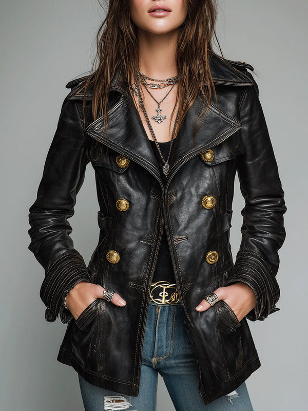 Vintage black biker jacket for women, image 3