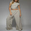 Model wearing the Striped Crop Top and Wide Leg Pants Set