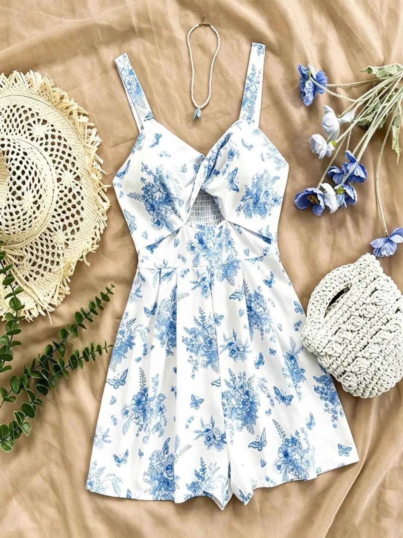 Floral print twist front cutout romper — additional view 5