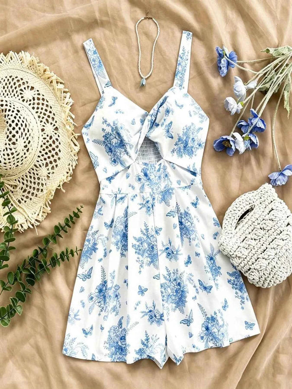 Floral print twist front cutout romper — additional view 5