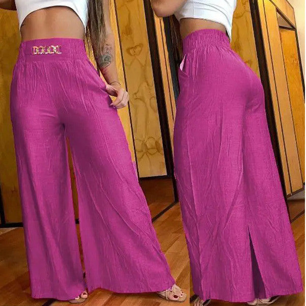 White high-waisted wide-leg trousers product image