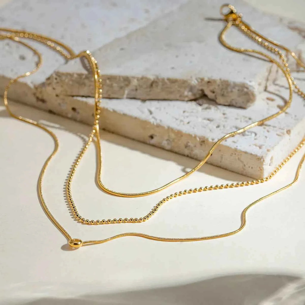 Triple chain layered necklace in 18K gold-plated finish — additional view 3