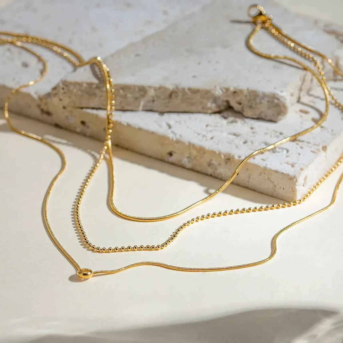Triple chain layered necklace in 18K gold-plated finish — additional view 3