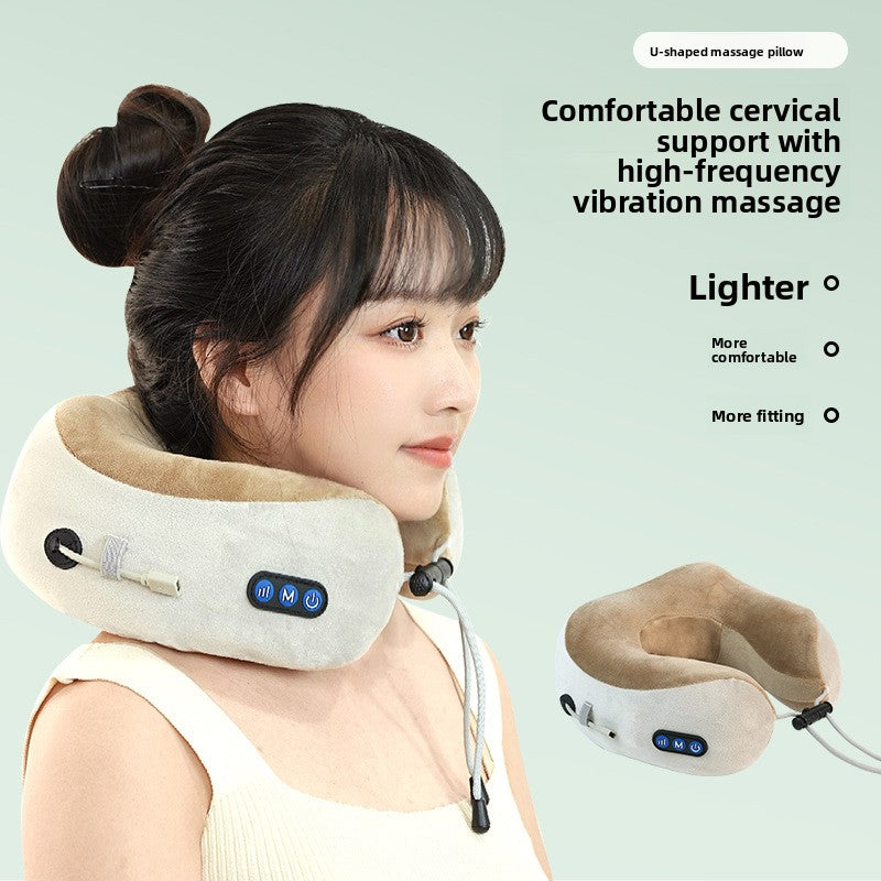 Rechargeable heating vibration massage pillow shown on white background 主图