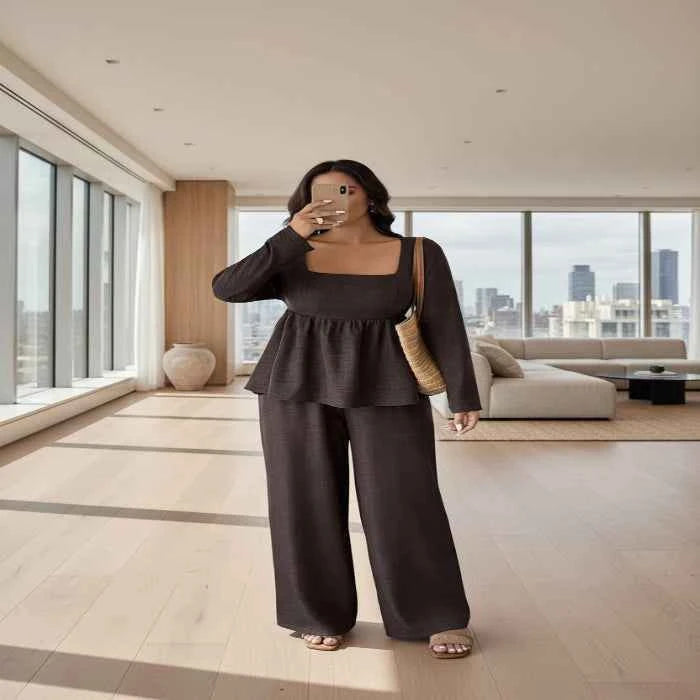 Plus size long sleeve two-piece set — primary view