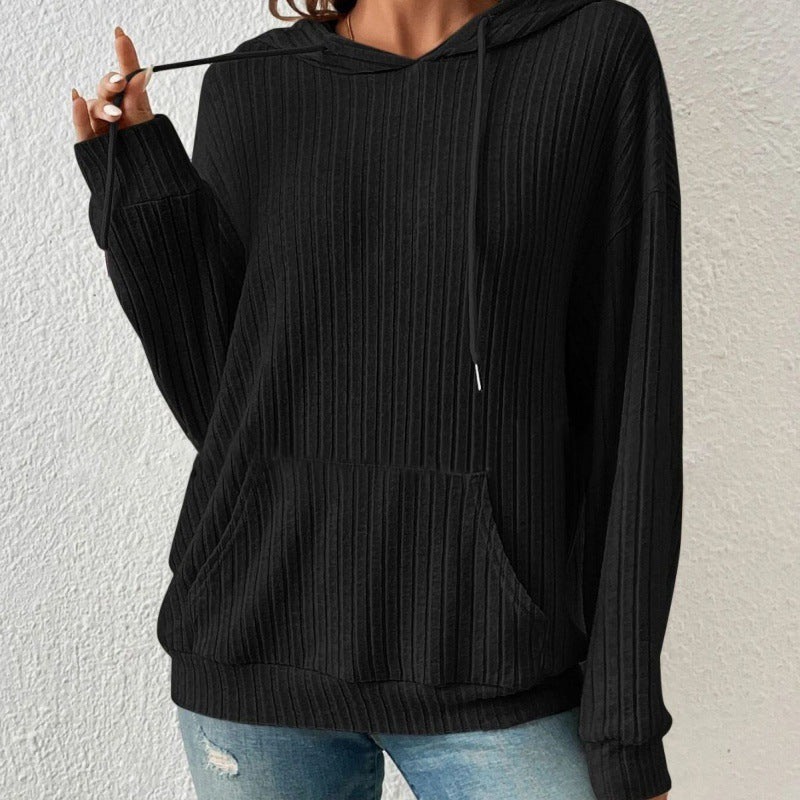 Women's Ribbed Kangaroo Pocket Hoodie-Splashis, alternate view 4