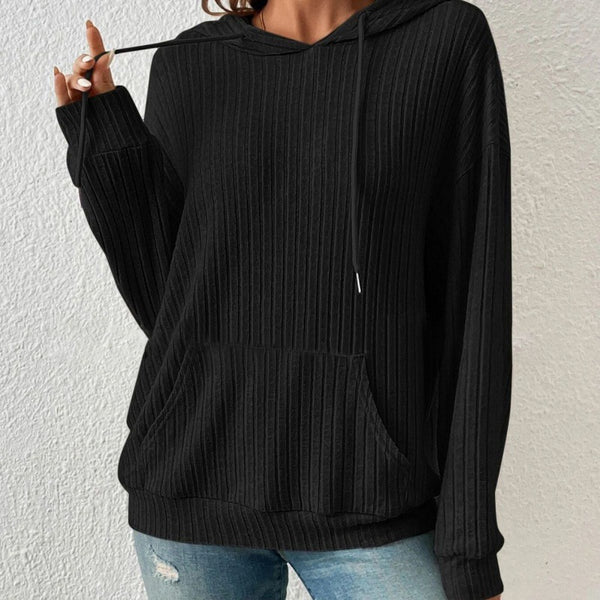 Women's Ribbed Kangaroo Pocket Hoodie-Splashis, alternate view 4