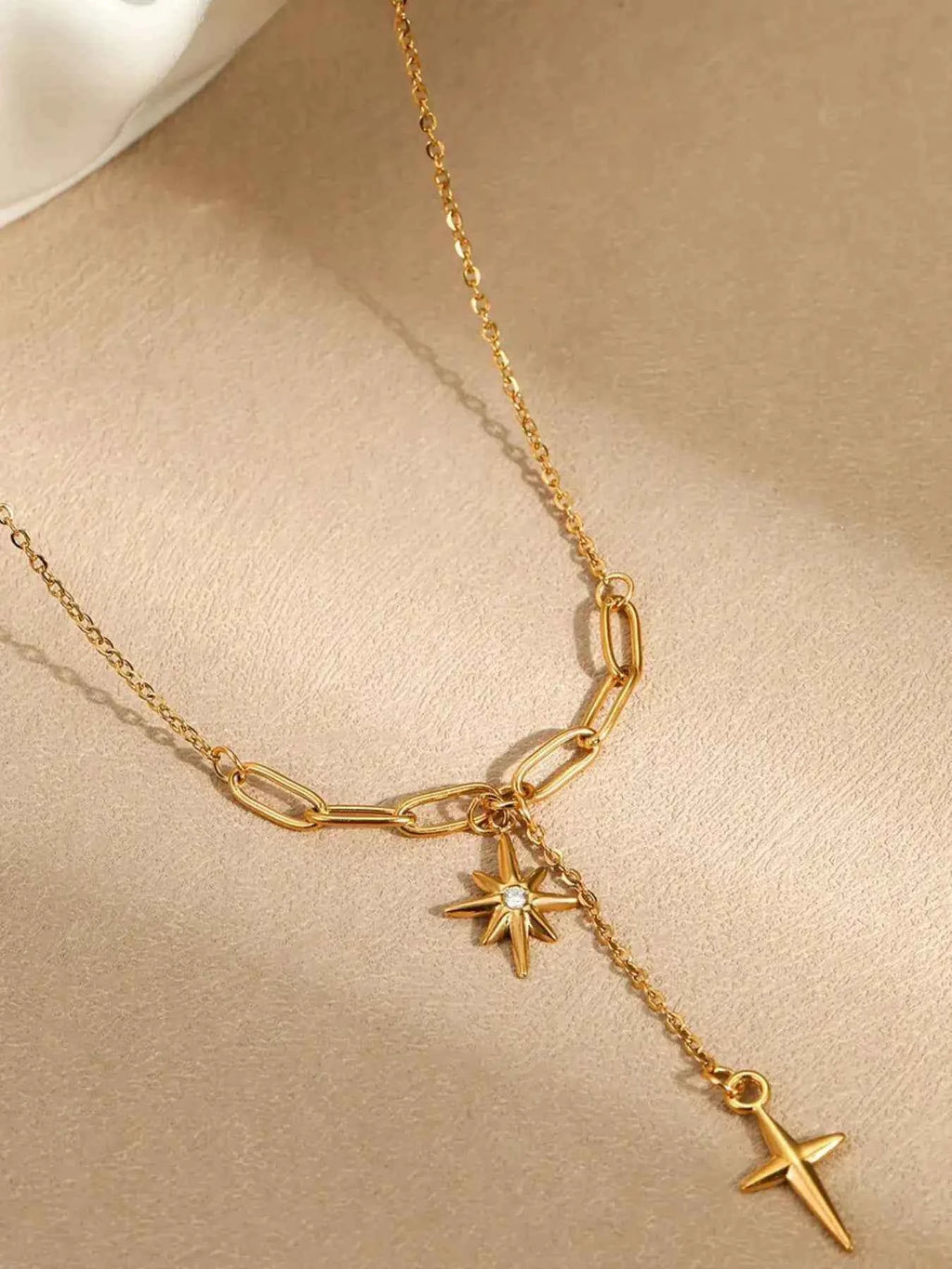 Star and cross pendant necklace in 18K gold-plated finish — additional view 5