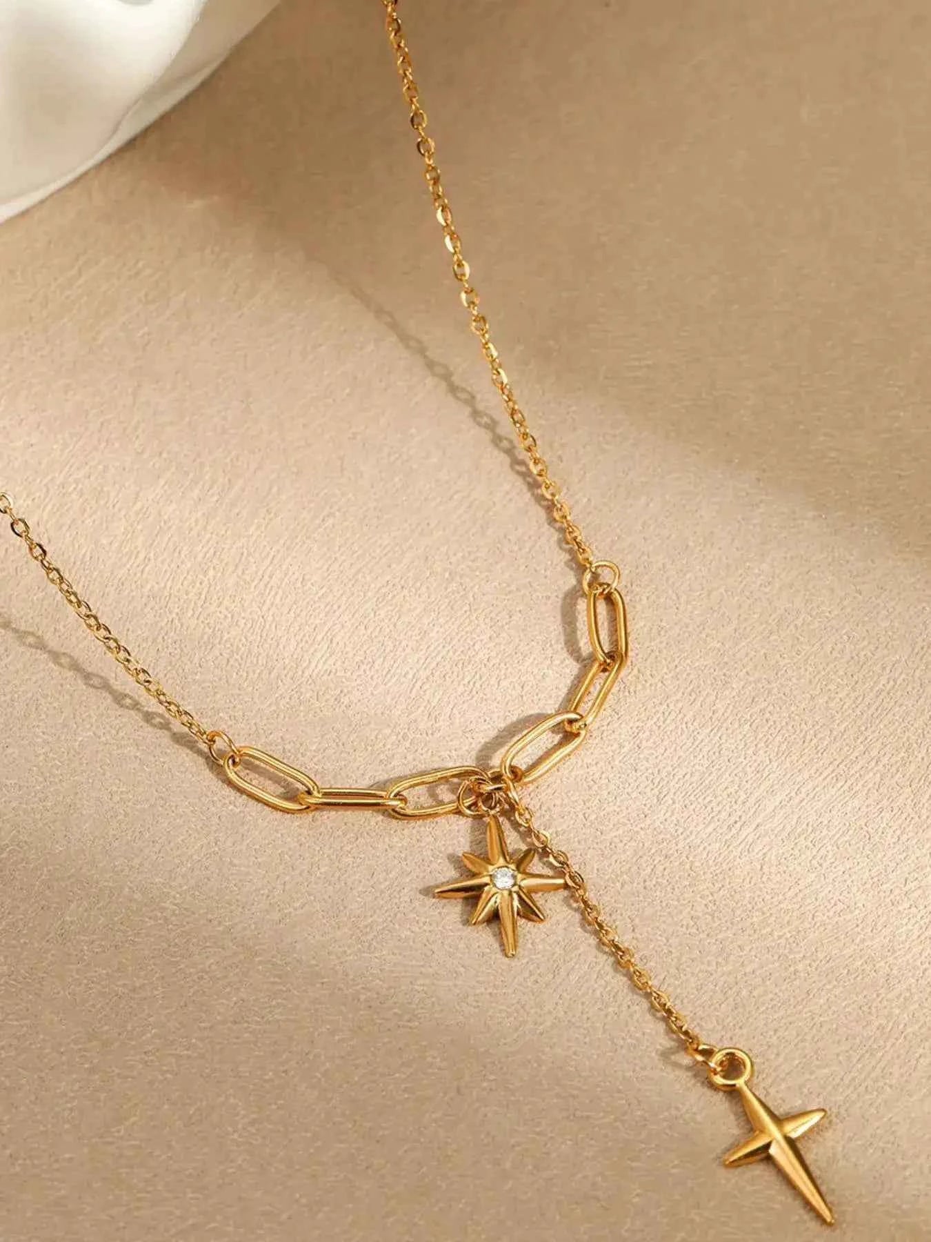 Star and cross pendant necklace in 18K gold-plated finish — additional view 5
