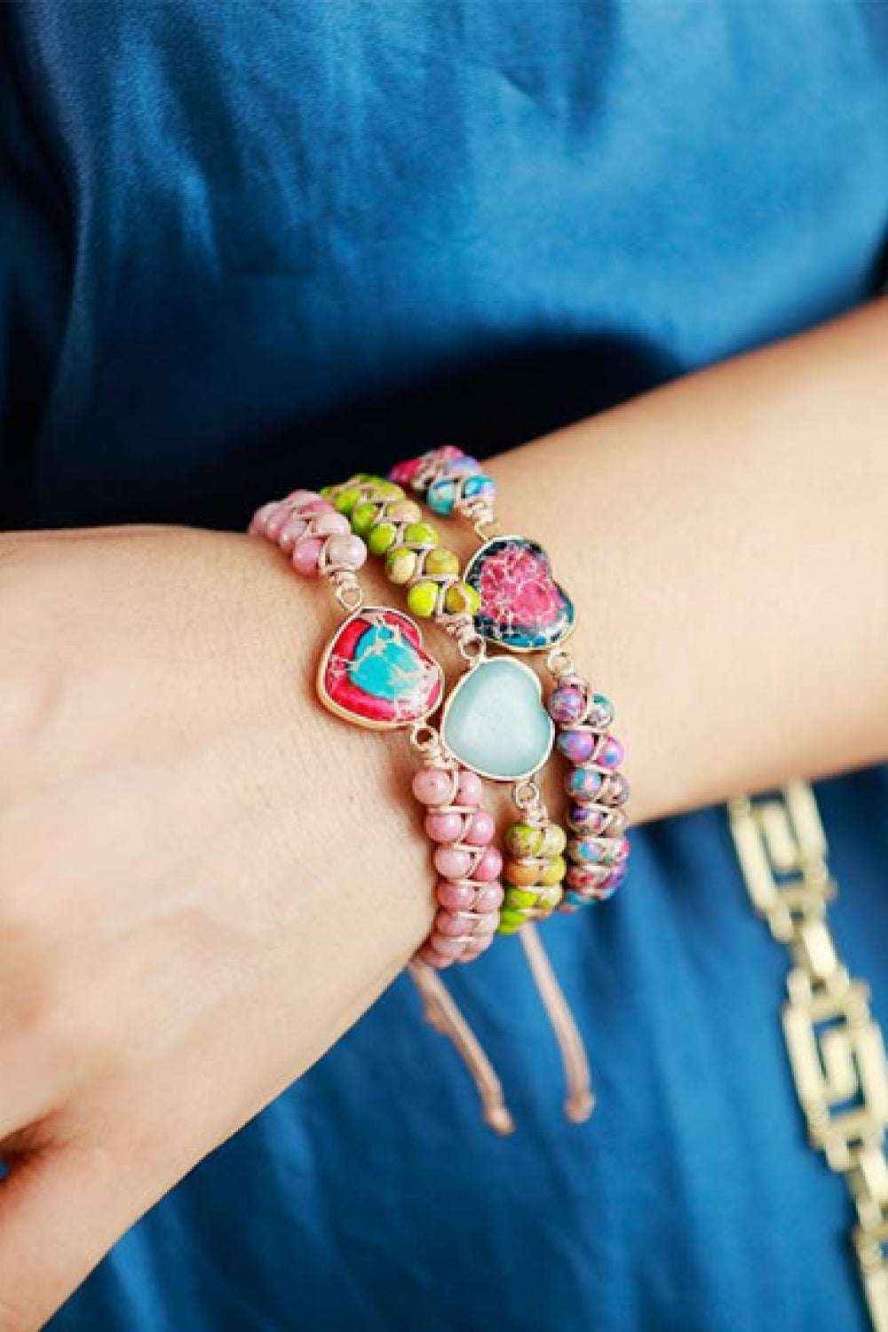 Handmade heart stone beaded bracelet — additional view 12