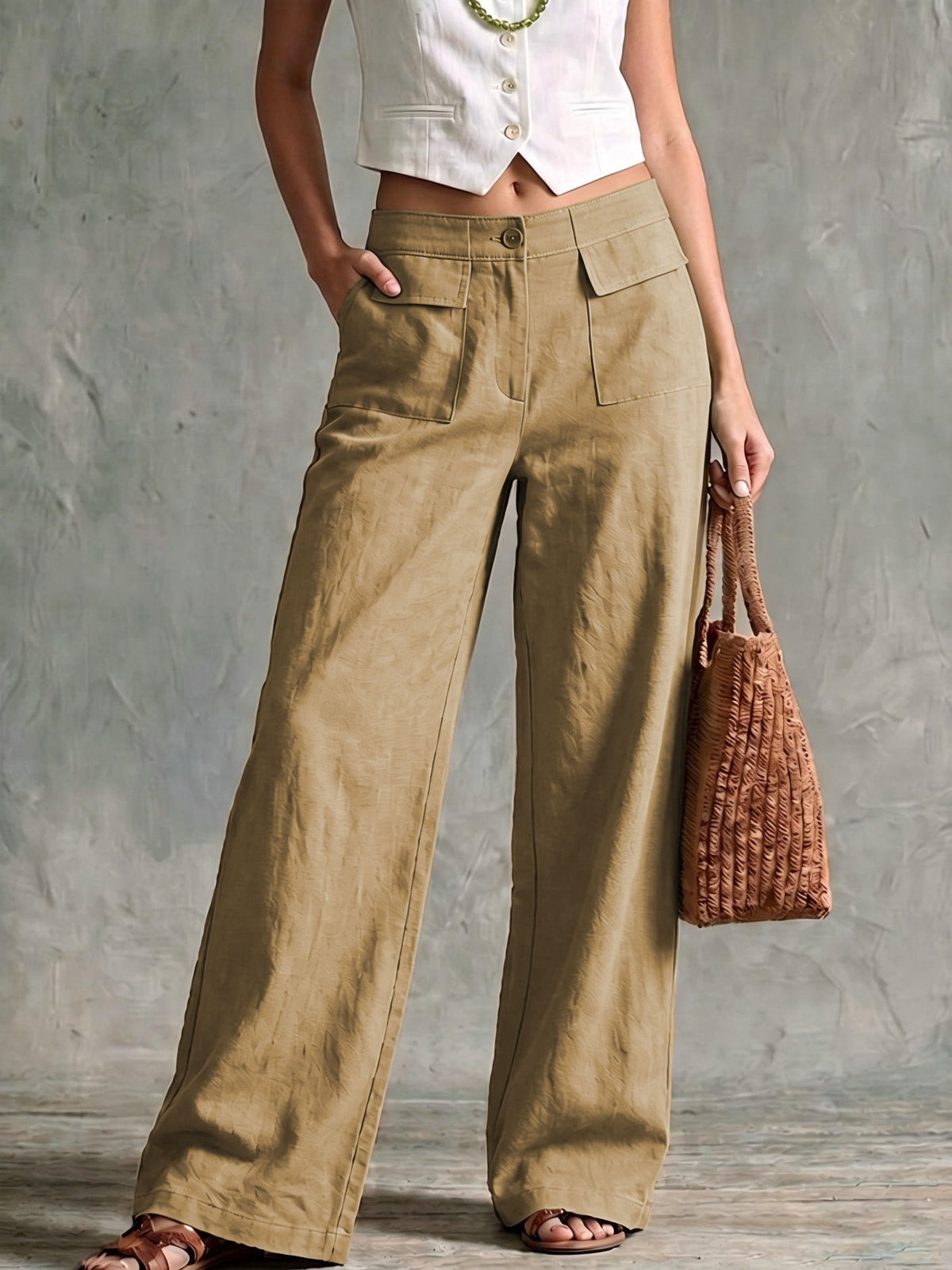 Solid-color elastic-waist casual pants product image