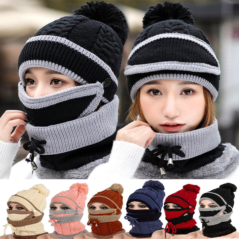 Women's 3 Piece Knitted Hat and Scarf Set-Splashis