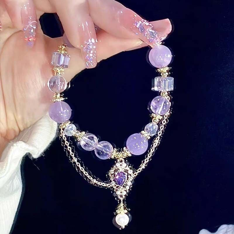 Crystal beaded bracelet in purple mandala pattern - view 1