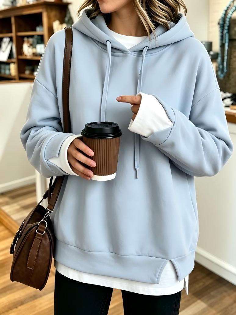 Light Blue layered-look hooded sweatshirt for women