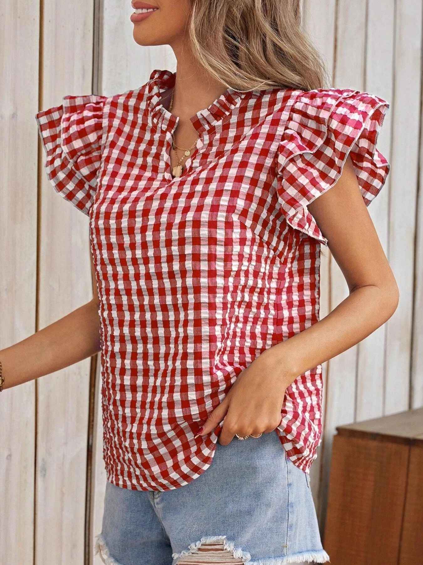Gingham ruffle blouse — additional view 4