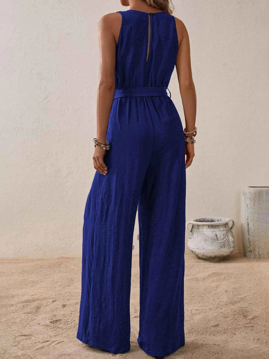 Sleeveless tie waist wide leg jumpsuit — additional view 7