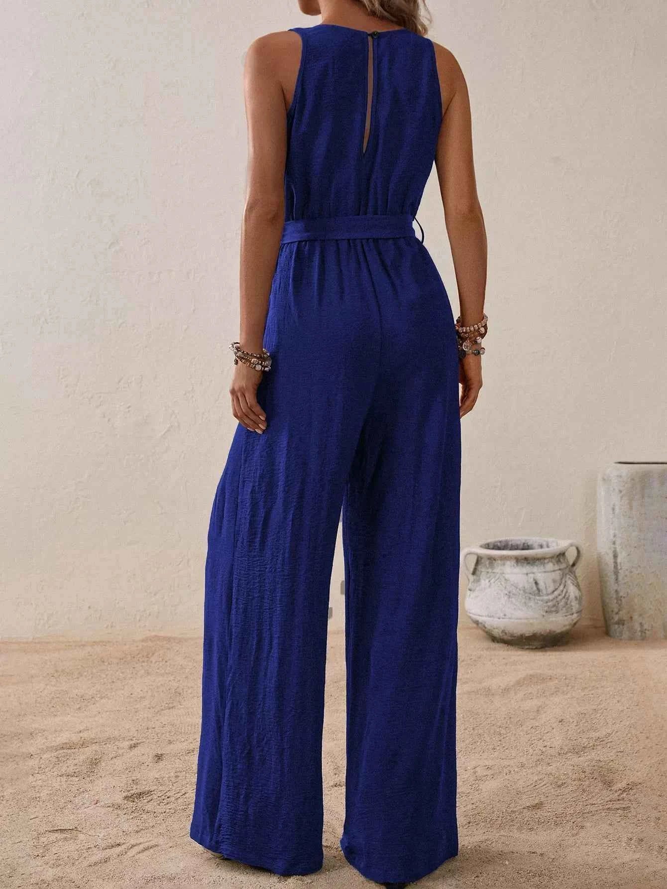 Sleeveless tie waist wide leg jumpsuit — additional view 7
