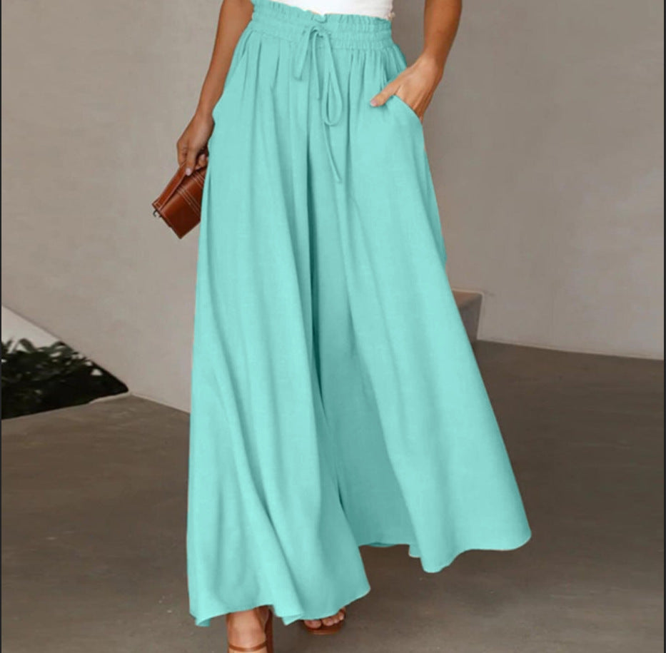 High-waisted wide-leg dress pants in teal, product image