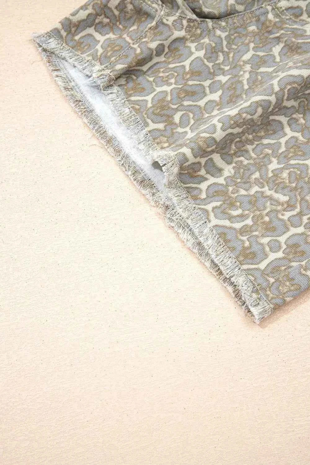 Raw edge leopard print denim shorts — additional view 10