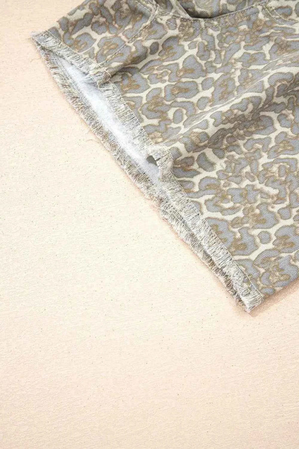 Raw edge leopard print denim shorts — additional view 10