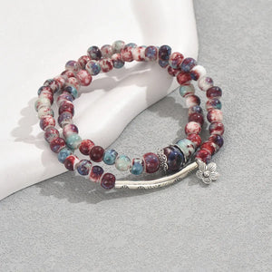 Beaded flower-pattern stretch bracelet for women, style 1