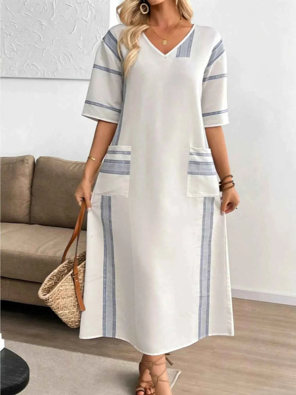 Striped V-neck maxi dress with pockets — additional view 4