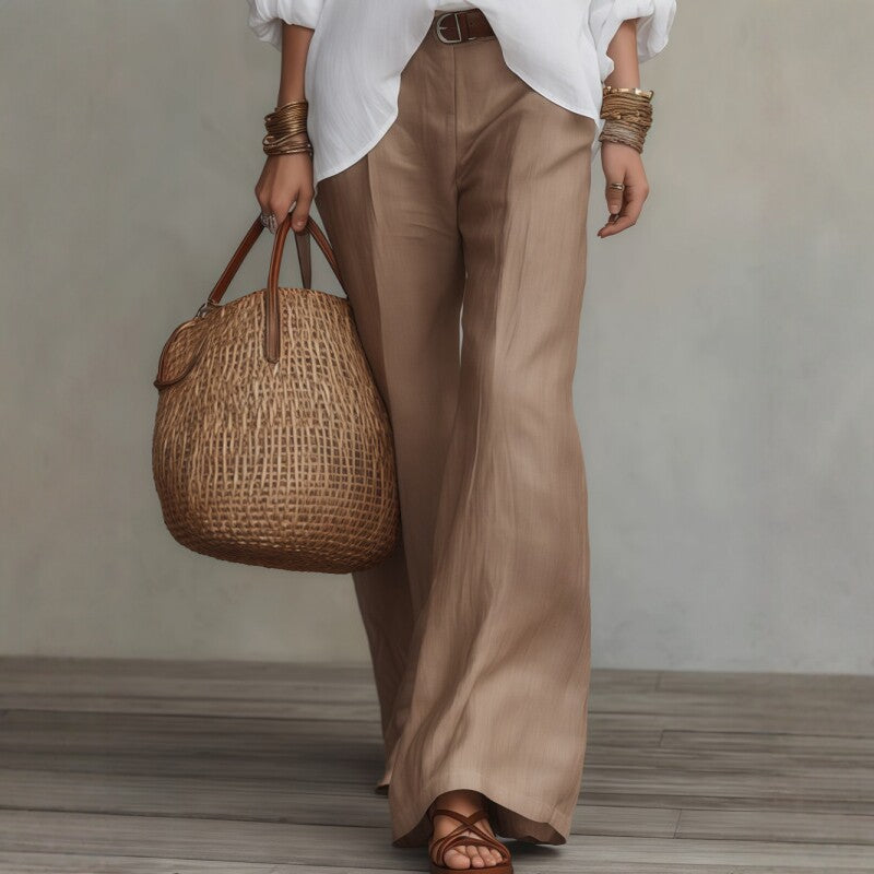 Product detail photo of Linen Shirt and Wide Leg Pants Set, Women’s Clothing Set, linen shirt and wide leg pants set, everyday style